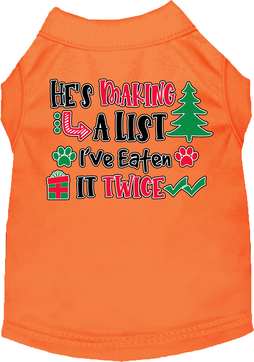 He's Making a List... Screen Print Dog Shirt Orange Size XS